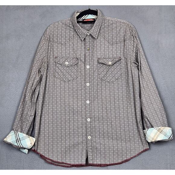 MAMBO AUSTRALIA Shirt Mens Large Gray Button Up Flip Cuff Roll Tab Sleeves - Picture 1 of 13